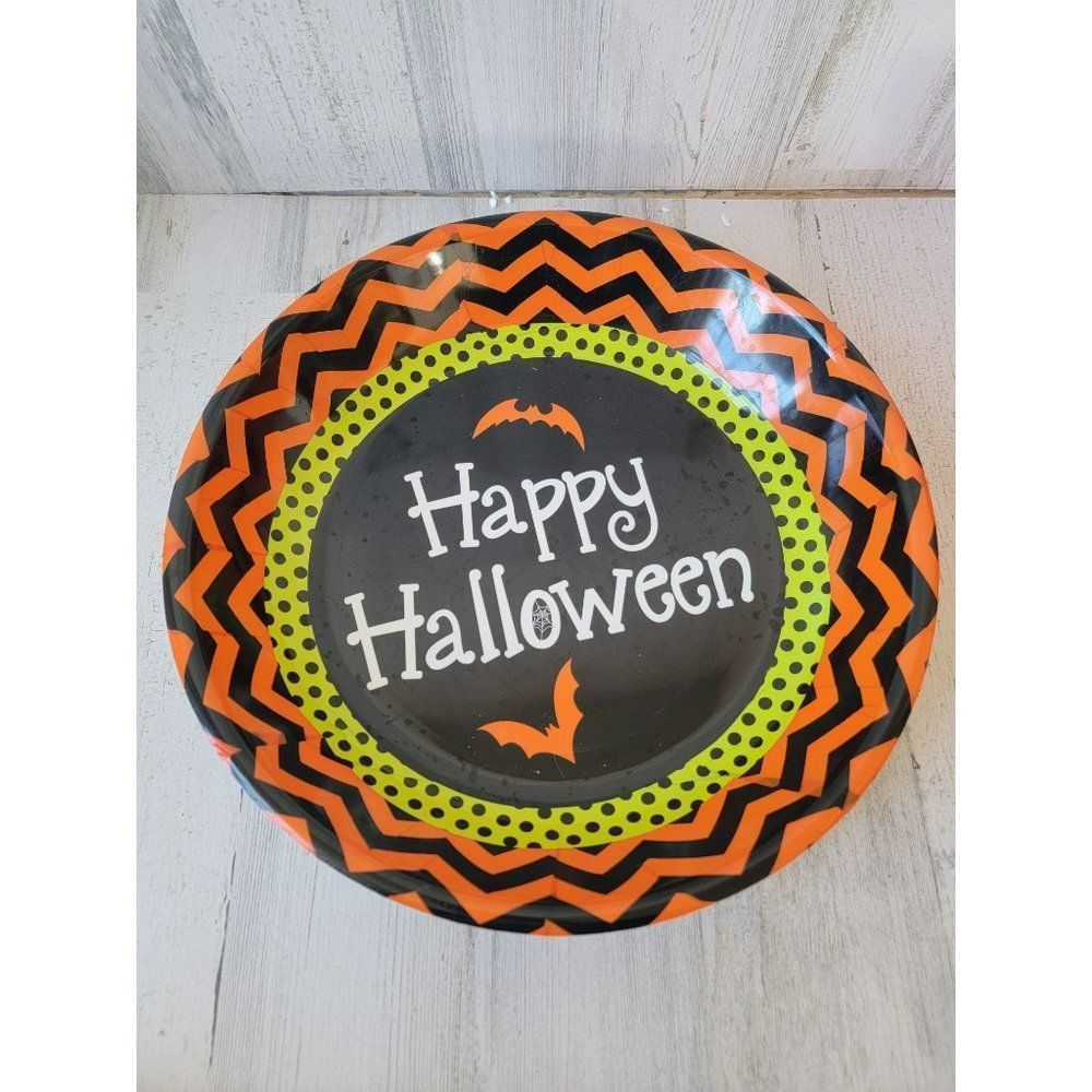 Happy Halloween bat large candy dish plate orange decor